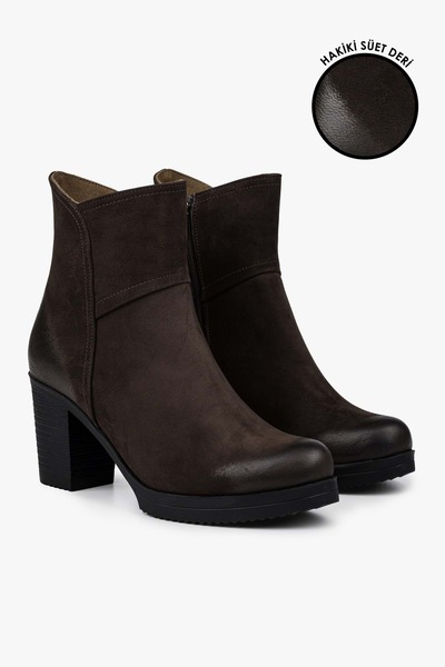 Shoeberry Women's Hero Brown Genuine Leather Nubuck Heeled Boots