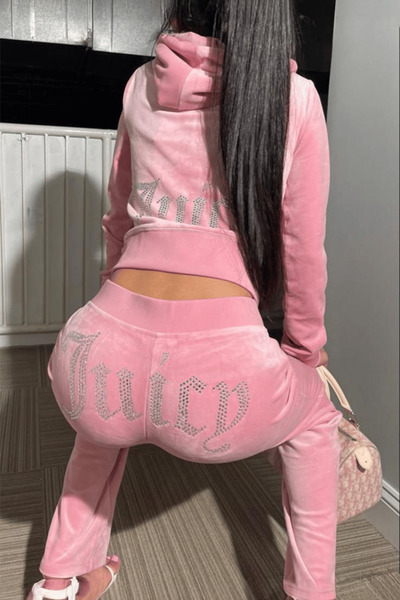 ARS Butik basic Arka Taşlı Juicy Written Velvet set