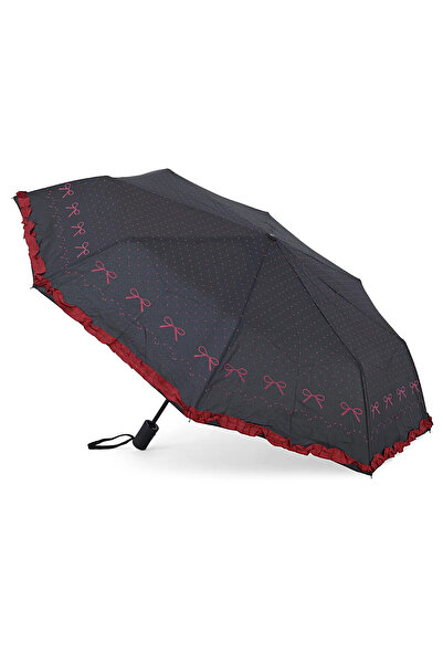 Elioure Şık fırfırlı otomatik şemsiye, 8 fiber telli, siyah renk