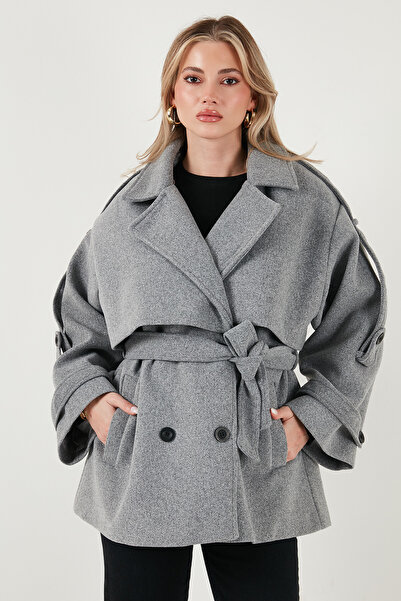 Lela Oversized Fit Double-Breasted Collared Belted Cashmere Coat Coat 6839669