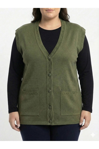 Lanze Knitwear Mother's Vest Buttoned Plus Size Full Knit