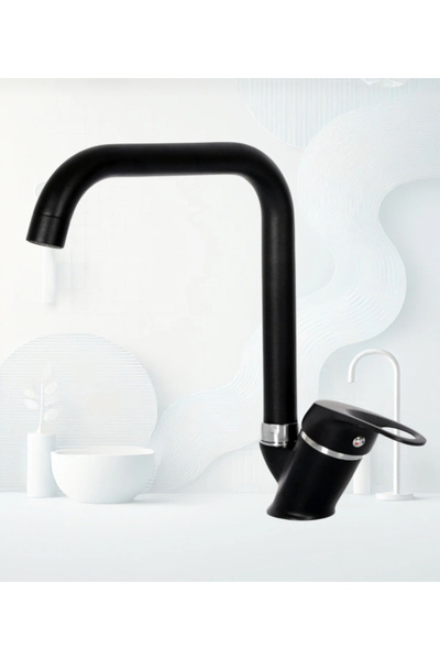 eskaya ESKA Siyah Krom Köşe Borulu Mutfak Eviye Bataryası Çeşmesi Musluğu Çif...