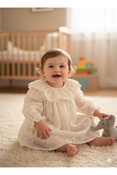 BİLGEN Style Girl's Dress with Collar and Embroidered Details