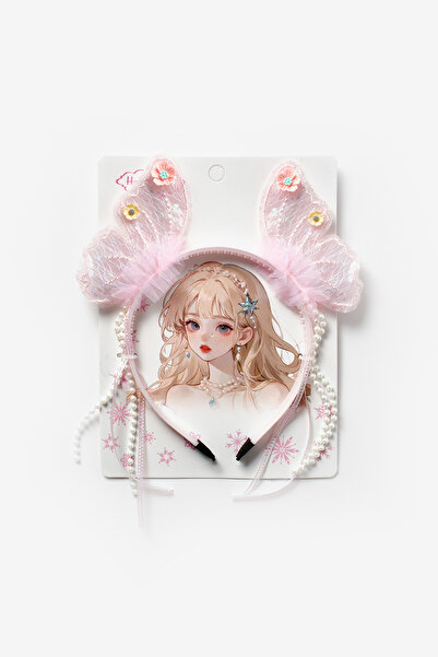 Le Mabelle Κορώνα για κορίτσια με ροζ πέρλες και φιγούρες φτερών πεταλούδας