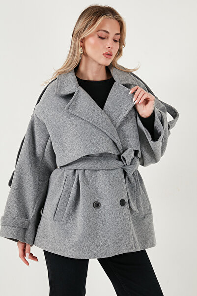 Lela Oversized Fit Double-Breasted Collared Belted Cashmere Coat Coat 6839669