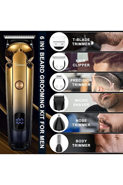 Hatteker Men's Beard Trimmer Kit - 6-in-1 Waterproof Cordless Grooming Kit with Zero Gapped T-Blade
