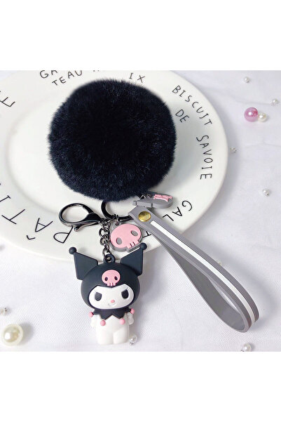 JOY TOP 1 Cartoon Hello Kitty Doll Keychain With Fluffy Fur Ball Cute Melody Kuromi Cinnamoroll Figure Pend.