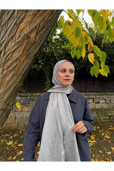 CUOCA LOUNGE Desenli Gri Pamuk İpek Şal