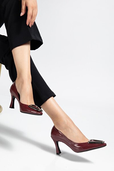 ALTIN TOPUK Burgundy Women's Buckle Detailed Heeled Shoes Stiletto