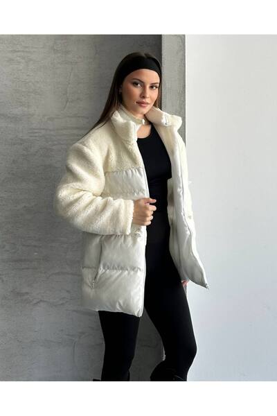 ZF BUTİK Plush Detailed Puffer Coat with Elastic Waist