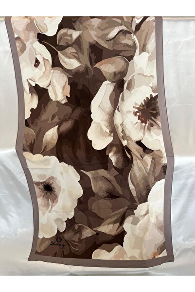 ALESYA SCARF Bursa İpeği Çiçekli Kahverengi Şal