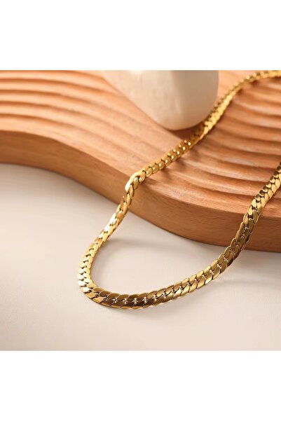 Siya Silver Altın Kaplama Unisex Kadın Erkek Küba Zincir Çelik Kolye - 55 cm