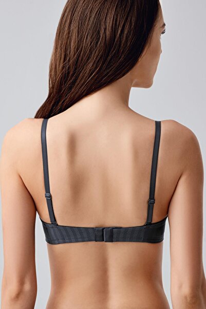 cotonhause Women's Strapless Supported Anthracite Patterned Bra C6T5N0733