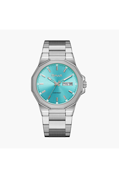 Omax ساعة رجالية تناظرية فضية بسوار معدني مقاس 40 مم | SQ-AT003PT3I