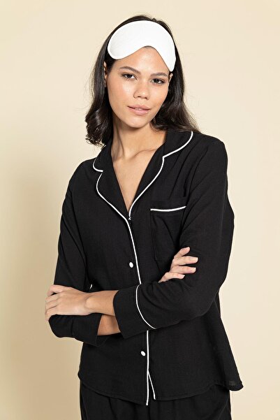 FOR YOU MODA 3-teiliges weiß-schwarz gestreiftes Pyjama-Set