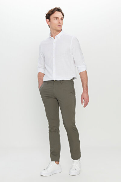 ALTINYILDIZ CLASSICS Ανδρικό παντελόνι χακί εφαρμοστό με στενή εφαρμογή με πλαϊνές τσέπες με σχέδιο ελαστικό casual παντελόνι