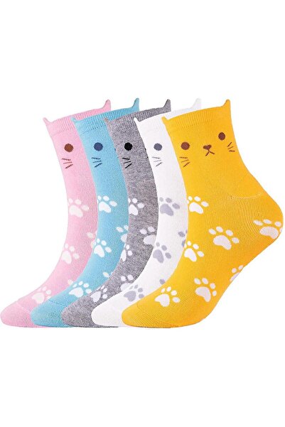 OEM Benobby kids 5 Pairs Unisex Cute Animal Crew Socks Novelty Funny 3d Ears For Cat Paws Hosiery