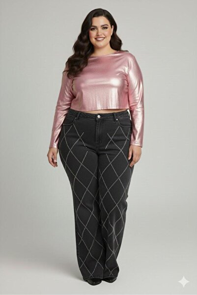 FİVA JEANS Plus Size Jeans Premium Super High Waist Stretchy Diamond Stone Wi...