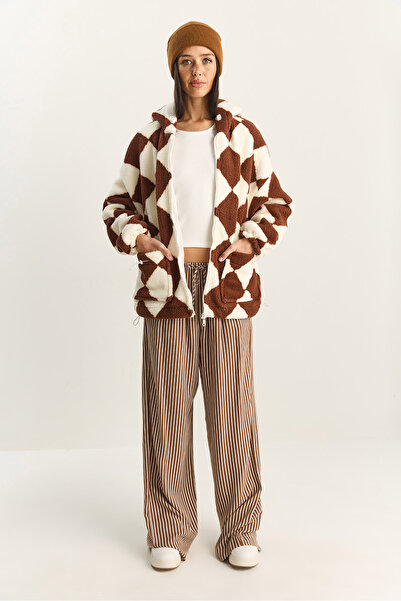 Bianco Lucci Women's Diamond Patterned Lined Hooded Plush Coat 4047 60283842