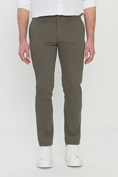 ALTINYILDIZ CLASSICS Ανδρικό παντελόνι χακί εφαρμοστό με στενή εφαρμογή με πλαϊνές τσέπες με σχέδιο ελαστικό casual παντελόνι
