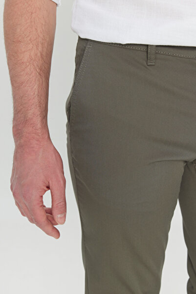 ALTINYILDIZ CLASSICS Ανδρικό παντελόνι χακί εφαρμοστό με στενή εφαρμογή με πλαϊνές τσέπες με σχέδιο ελαστικό casual παντελόνι