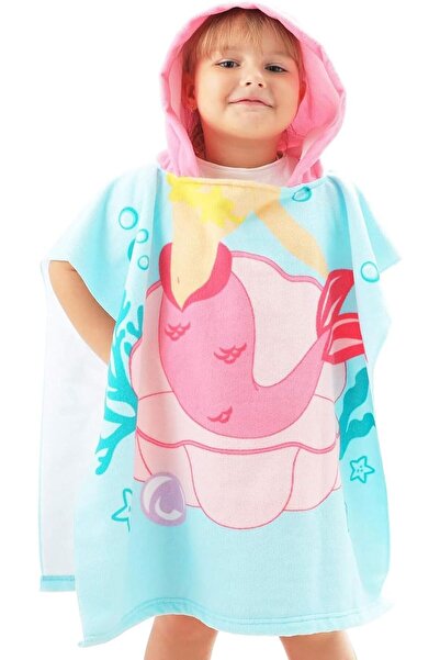 Generic Kids Hooded Poncho Beach Towel, Microfiber Bath Robe for Boys & Girls - Mermaid Pink