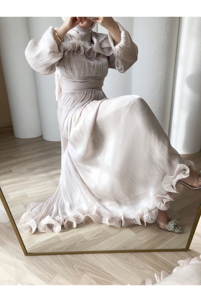 MERVEPLUME Kadın Tesettür Elegans Abiye Dalgalı Şık Elbise