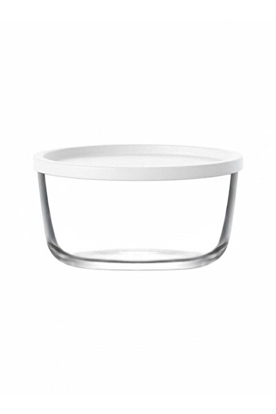 LAV وعاء زجاجي دائري لحفظ الطعام مع غطاء شفاف/أبيض 800 مل