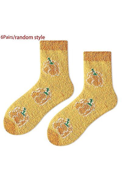 OEM Benobby kids 6 Pairs Women Winter Fuzzy Slipper Socks Cute Fruit Vegetable Warm Sleep Hosiery