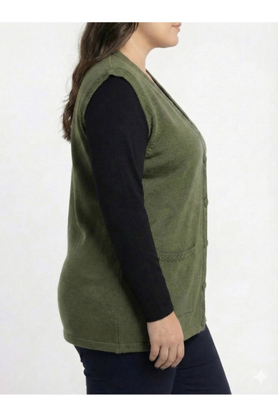Lanze Knitwear Mother's Vest Buttoned Plus Size Full Knit