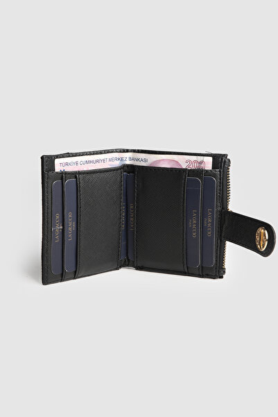 La La'Graccio Paris La'Graccio Paris Women's Patent Leather-Suede Multi-Compartment Card Holder Wallet Black Suede