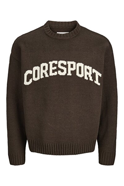Jack & Jones Men's Brown Jcocrest Knit Jacquard Crew Neck Sweater & Cardigan 12287251-Chocolate