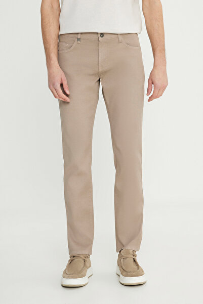 ALTINYILDIZ CLASSICS Men's Beige Cotton Slim Fit Slim Fit 5 Pocket Dobby Stretch Casual Trousers