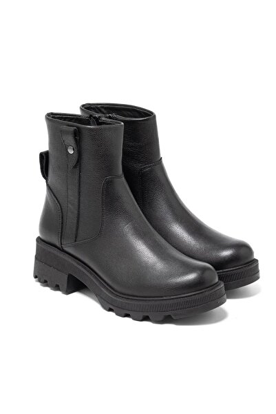 Anıl Ayakkabı حذاء نسائي من الجلد الطبيعي بسحاب من كاسل 212581 مع بطانة دافئة