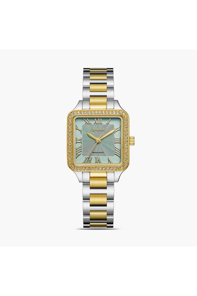 Omax ساعة نسائية تناظرية ثنائية اللون بسوار معدني مقاس 28 مم | SQ-BS002THIR