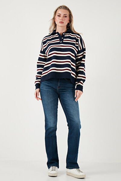 Lela Смугастий оверсайз-светр з гудзиками та поло-коміром СВЕТР З ПОЛО-КОМІРОМ 4615259