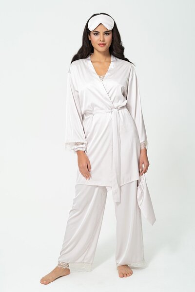 FOR YOU MODA 6-teiliges Nachtwäsche-Set mit Spitzenbesatz in Grau