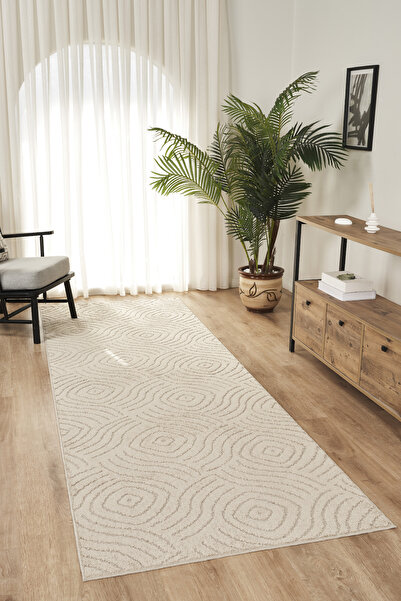 Konfor Halı Rivon RN06 Bej Yumuşak Dokulu Kaymaz Taban Salon Mutfak Koridor O...