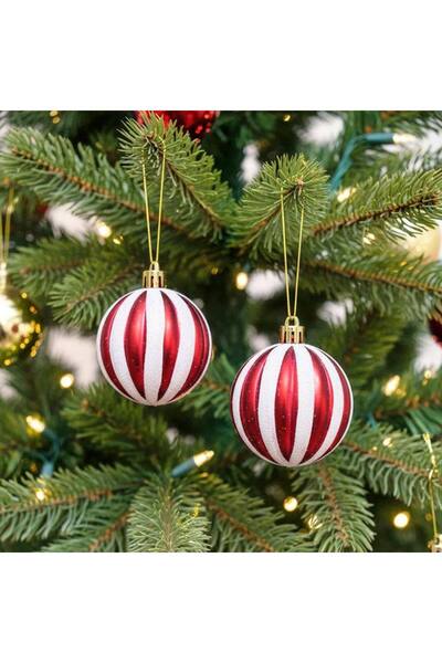 Ritzz زينة شجرة عيد الميلاد منقوشة باللونين الأحمر والأبيض مقاس 6 سم (قطعتان)