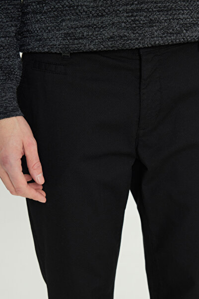 ALTINYILDIZ CLASSICS Men's Black Cotton Slim Fit Slim Fit Side Pocket Dobby Stretch Casual Trousers