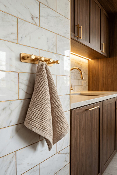 URASDESIGN 4'lü Premium Gold Alüminyum Banyo Mutfak Havlu Bornoz Askısı Yapış...