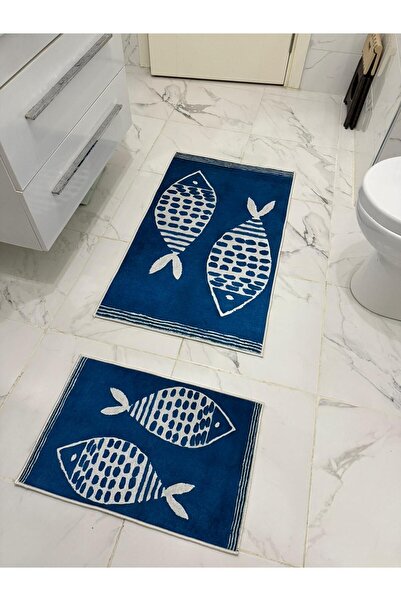Etnik Dekor Fish Patterned Digital Print Bath Mat