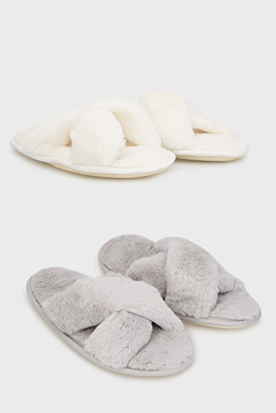 Lela Papuci cu textura moale din pluș încrucișat, pachet de 2 papuci 6722001S2