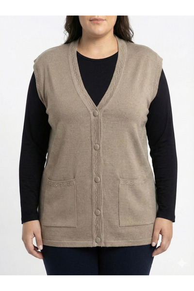 Lanze Knitwear Mother's Vest Buttoned Plus Size Full Knit