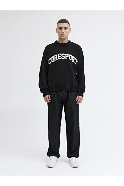 Jack & Jones Men's Black Jcocrest Knit Jacquard Crew Neck Sweater & Cardigan 12287251-Black