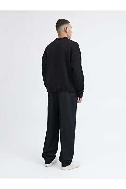 Jack & Jones Men's Black Jcocrest Knit Jacquard Crew Neck Sweater & Cardigan 12287251-Black