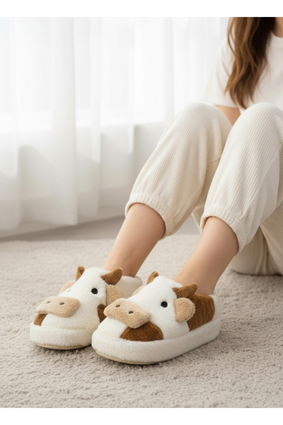GASELL CORP Cow Plush Slippers Women's House Slippers - Soft Winter Slippers with Non-Slip Soles