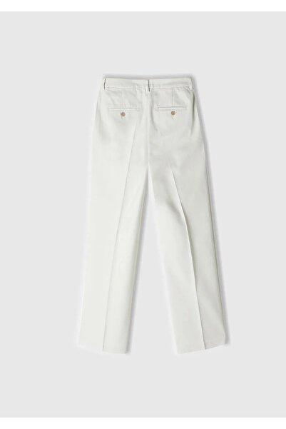 Sisley Cotton Blend Regular Fit High Waist Pants Women's Cream Trousers - 325A4K2Zlf03V