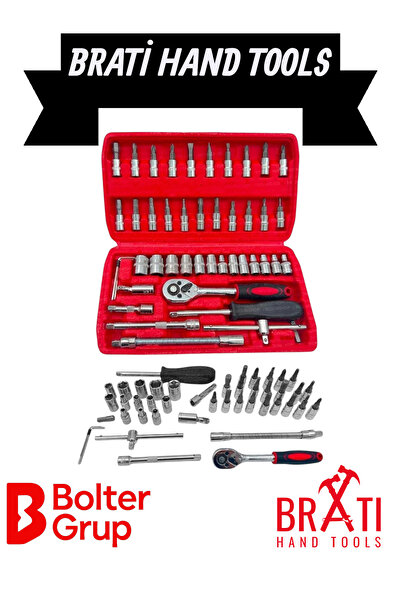 BRATİ HAND TOOLS 46 Piece 1/4 Ratchet Socket Wrench Set Bit Set Cr V