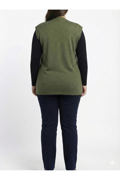 Lanze Knitwear Mother's Vest Buttoned Plus Size Full Knit